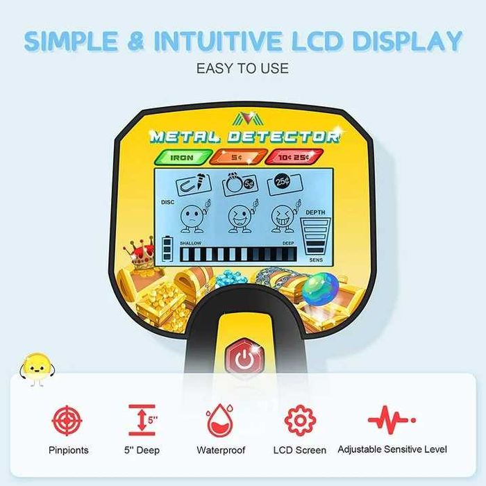 Металотърсач за деца, GVDV детски металотърсач с висока точност с подсветен LCD дисплей