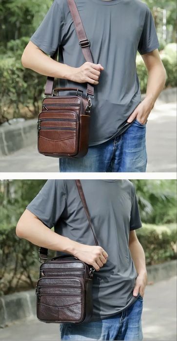 Мъжка класическа кожена чанта/Черна и Кафява естест. кожа -9% Промоция