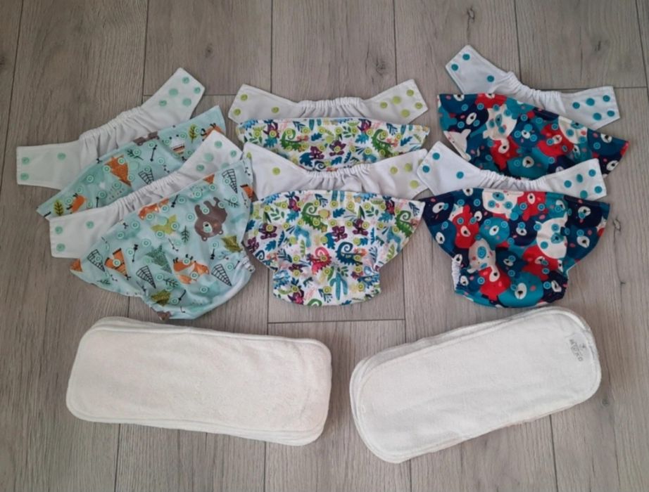 Set 6 scutece textile reutilizabile + 6 inserții din bumbac + 6 inserții din cânepă