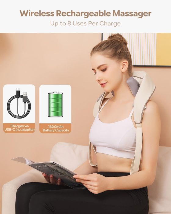 Безжичен 2в1 5D шиацу масажор със загряваща функция, day wolf