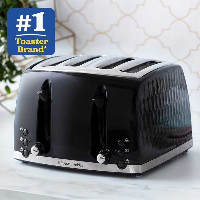 Тостер Russell Hobbs Honeycomb за 4 филии, 6 нива на препичане, функция за замразяване/отказ/претопляне, подвижна тава за трохи, 1500W, UK ЩЕПСЕЛ