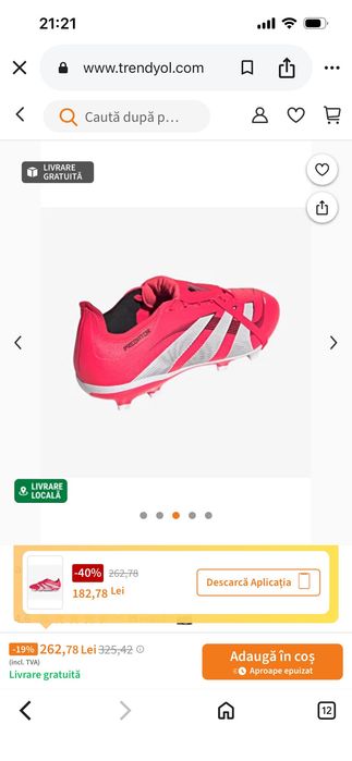 Ghete de fotbal Predator Elite FT SG red mărime 45 1/3 preț 250 lei negociabil