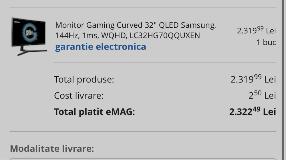 Monitor curbat Samsung QLED 32 inch 144 hz 1 ms
