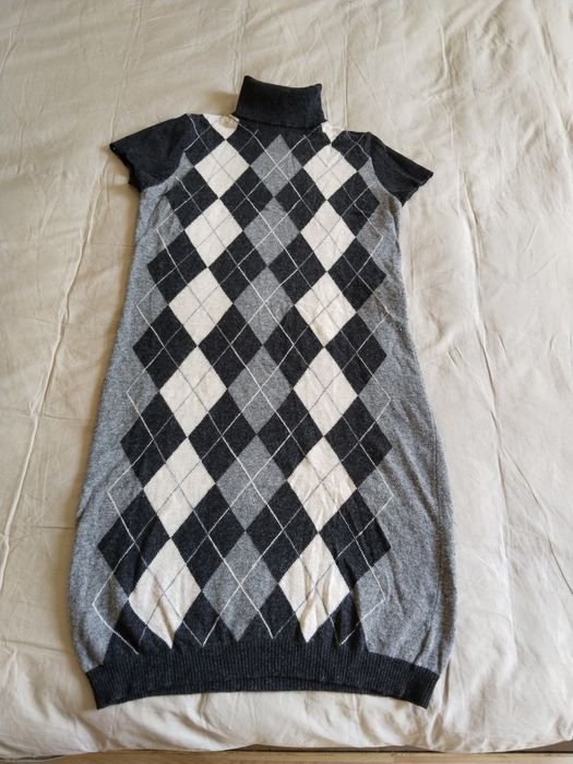 Benetton свитер кардиган платье из шерсти шерстяное L зелёный голубой