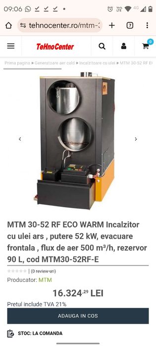Sobă/Încălzit/Centrală pe ulei uzat/ars  MTM  32-55kw  NOUĂ.