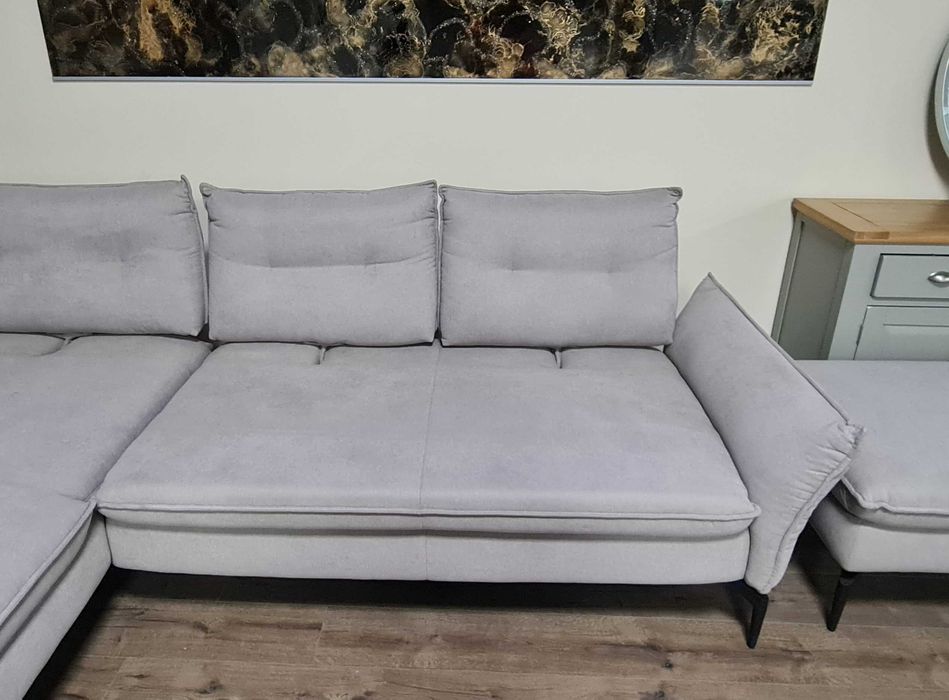 Сив ъглов диван от плат и табуретка "Alexis"