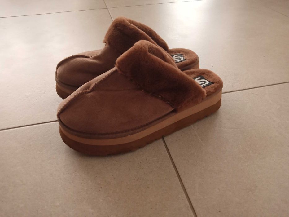 Обувки карамел кафяви 39 40 апрески с козина ботуши