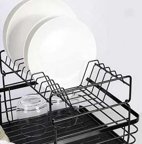Луксозен черен неръждаем сушилник за посуда и чиниий