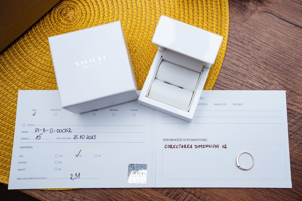 Inel Savicki – aur alb 585, diamant certificat, cutie