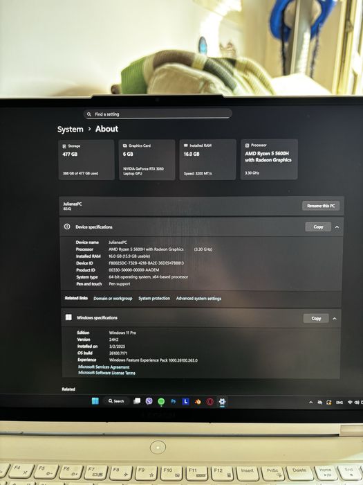 Lenovo legion 5 pro | 16.0 GB | RTX 3060 | AMD Ryzen 5 5600H