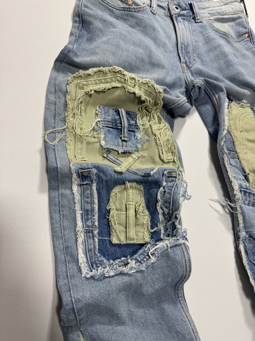 Blugi reworked patchwork flared blue & green