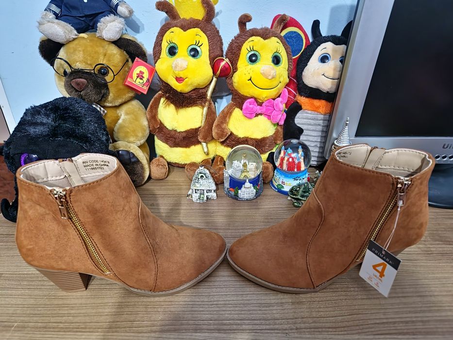 Botine  maro/camel din imitație de piele întoarsă,mărimea 37.