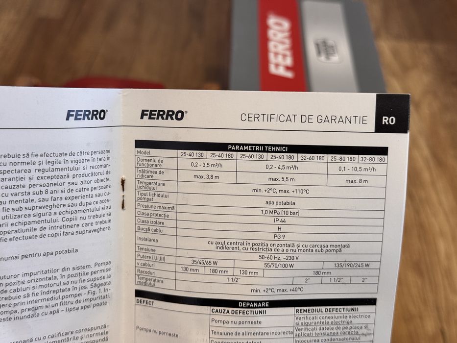 Pompă de circulație Ferro 25-60 / 180 – apă potabilă pompa recirculare