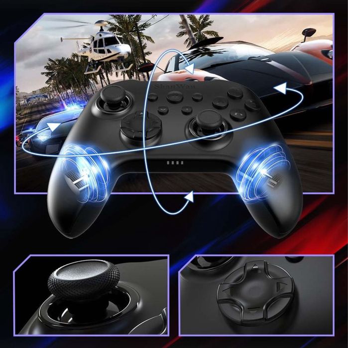 Controller wireless Bluetooth & 2.4G Hall trigger Turbo vibrații – Negru
