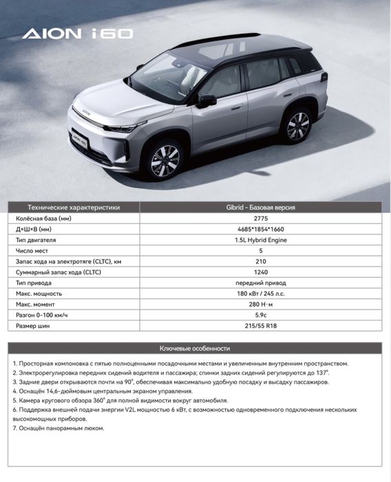 Gac Aion i60 gibrid 1200km