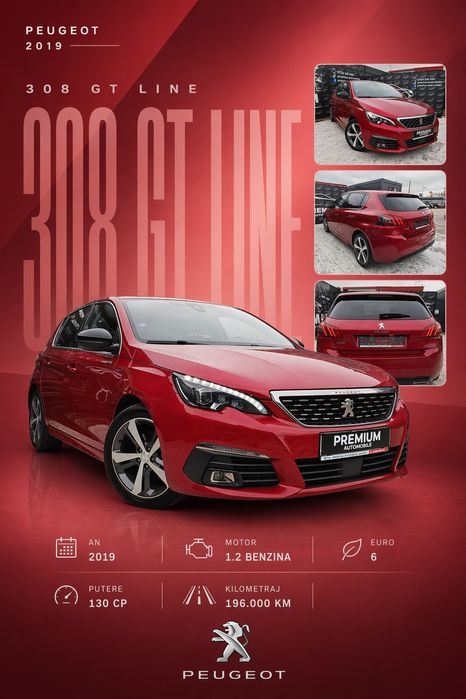 Peugeot 308 GT Line 2019 *GARANȚIE* 1.2 benzina 130 CP / Pano /Automat