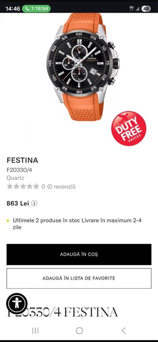 Ceas barbatesc Festina The Originals, nou