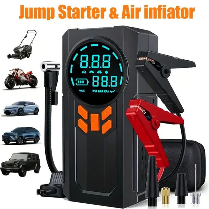 Jump Starter 4-в-1: Пусковое устройство Компрессор Power Bank фонарь