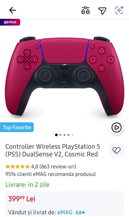 Controller Wireless PS5, NOU DualSense V2, Cosmic Red