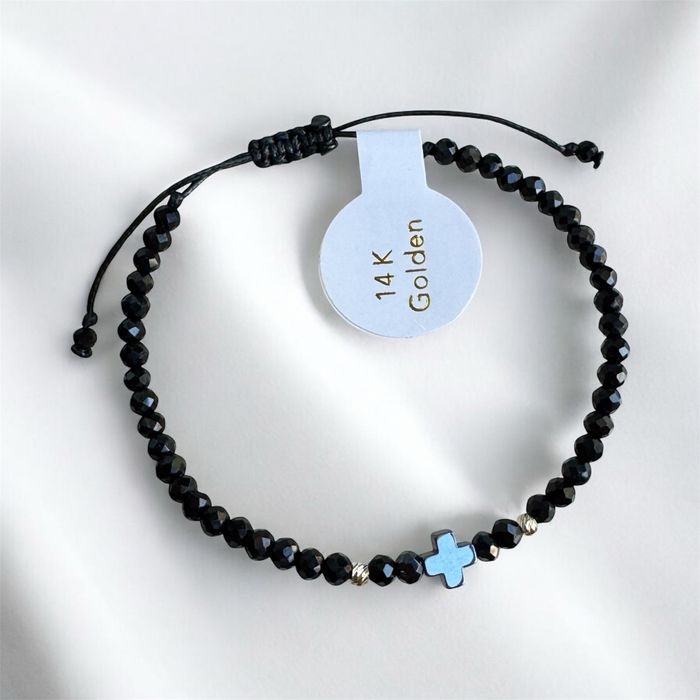 Елегантна гривна с черни кристали и златни 14 каратови топченца