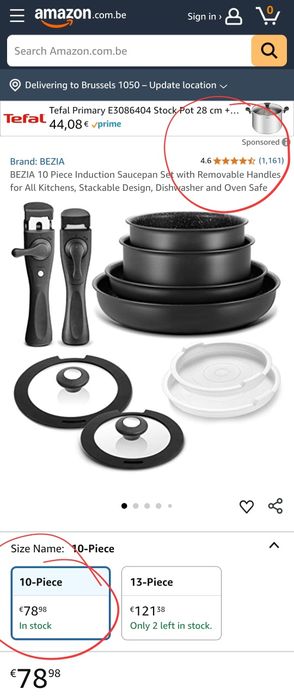 К-кт от 10 части съдове за готвене с незалепващо покритие, BEZIA