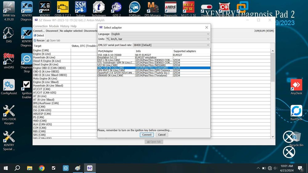 HP Probook 430 G6 + Scanmatik 2 Pro, Passthru J2534 Odis Ista Xentry DTS Monaco Vediamo MUT3 SDD Clip Consult HDS