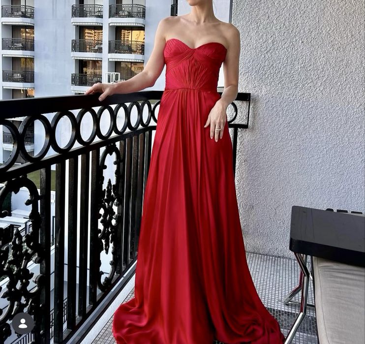 Mango Rochie lunga maxi  roz matase naturala