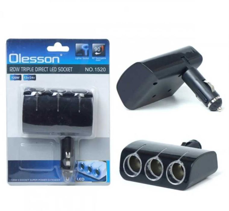 LED Разклонител за запалка без кабел с 3 гнезда - 120W, 12V/24V.