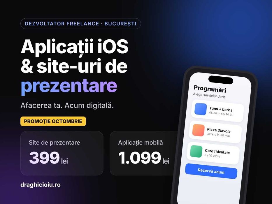 Creare site de prezentare 399 lei și aplicații iOS/Android