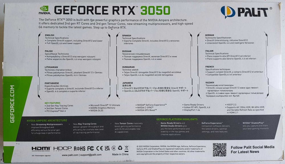Видеокарта Palit GeForce RTX 3050 StormX 8Gb
