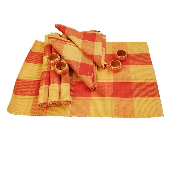 подложки за сервиране, салфетки и пръстени ЖЪЛТО И ОРАНЖЕВО 12 части