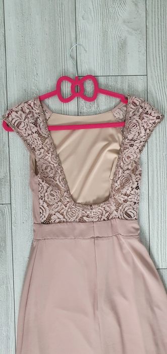 Rochie lunga cu trena roz pudra S