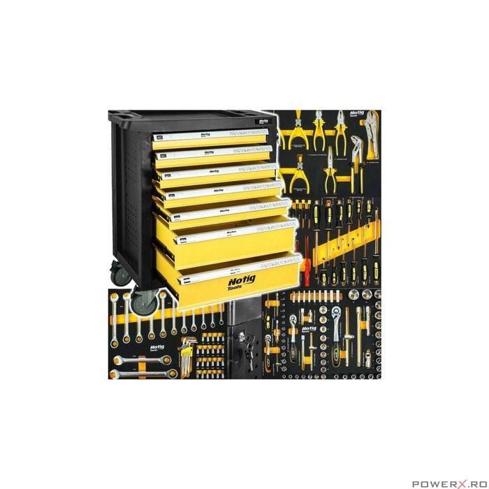 Dulap scule profesional, 7 sertare, echipat cu 156 piese NOTIG