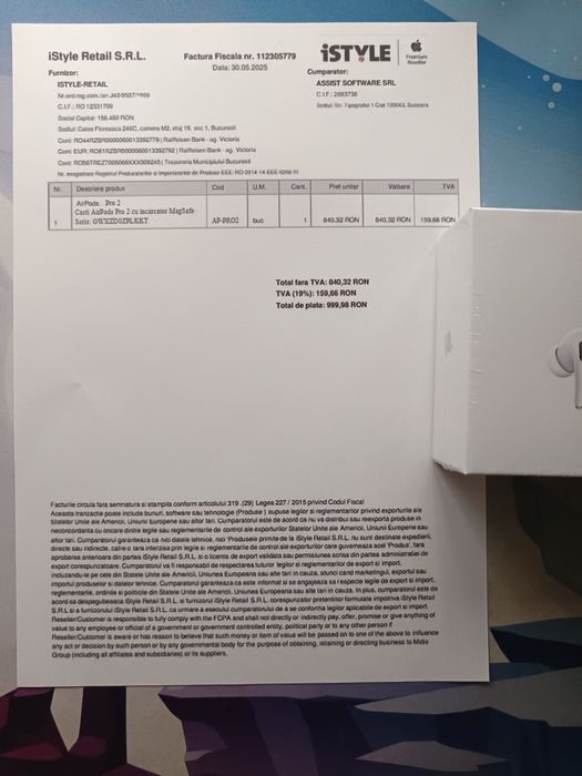 vand Apple airpods pro 2  cu factura iStyle. Preț negociabil.