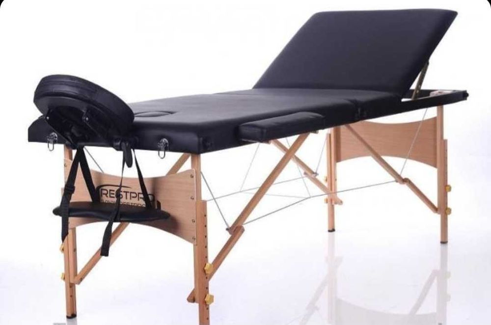 трисекторна козметична масажна кушетка дървена черна  масажно легло