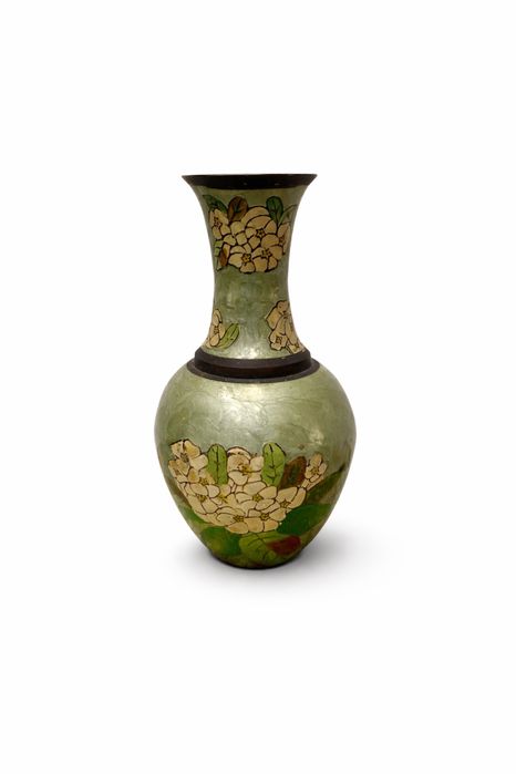 Японска месингова ваза Japan 1920 1940 ръчно рисувана