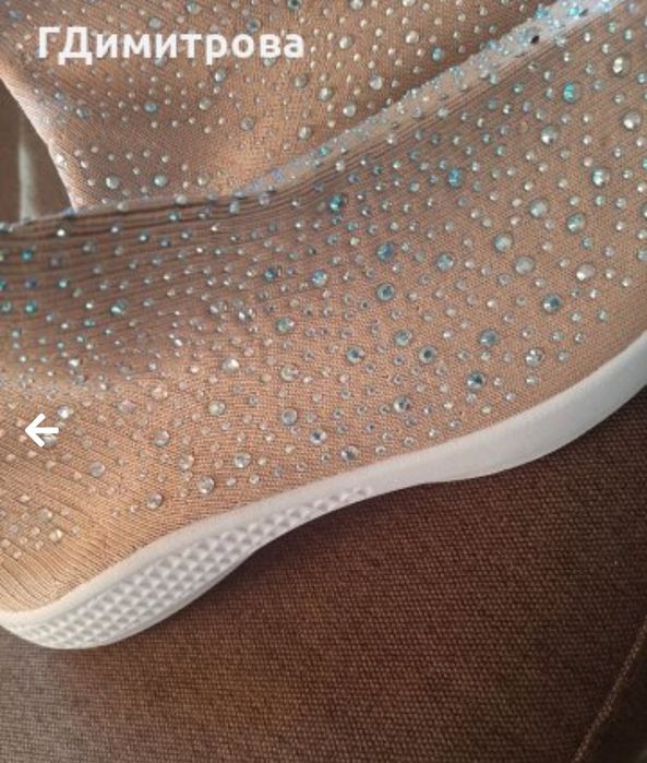 Бляскави дамски ботуши тип чорап с камъчета