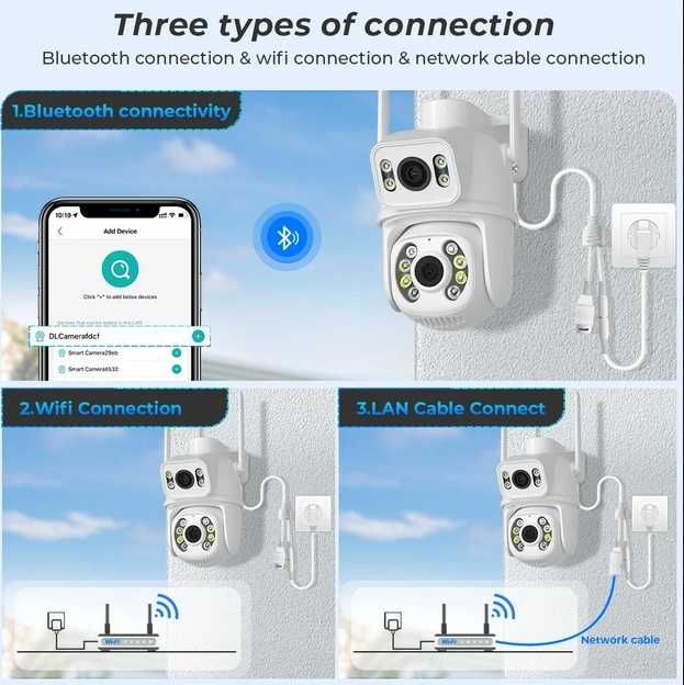 8 Mpx WiFi въртяща камера с двоен обектив, проследяване на движение