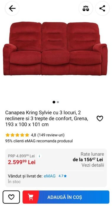 Canapea Kring Sylvie cu 3 locuri, 2 reclinere