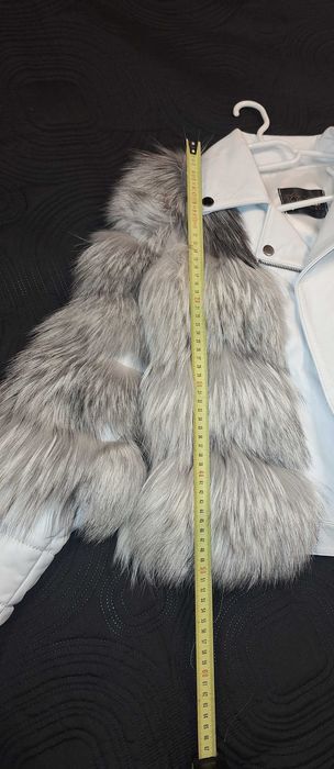 Vand haina de vulpe argintie si piele, marime 34(xs), deosebita, noua