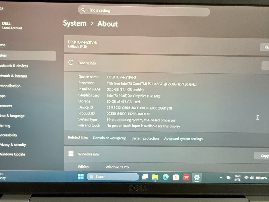 Dell latitude 5420 i5 1145G7, 32gb RAM, ssd 500 gb