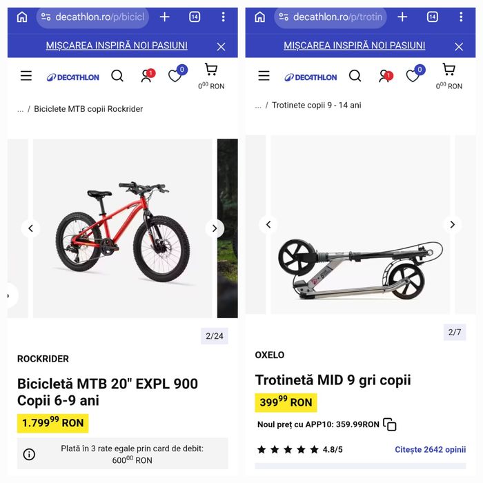 Pachet copii - Bicicleta RockRider ST900 si Trotineta Oxelo MID 9