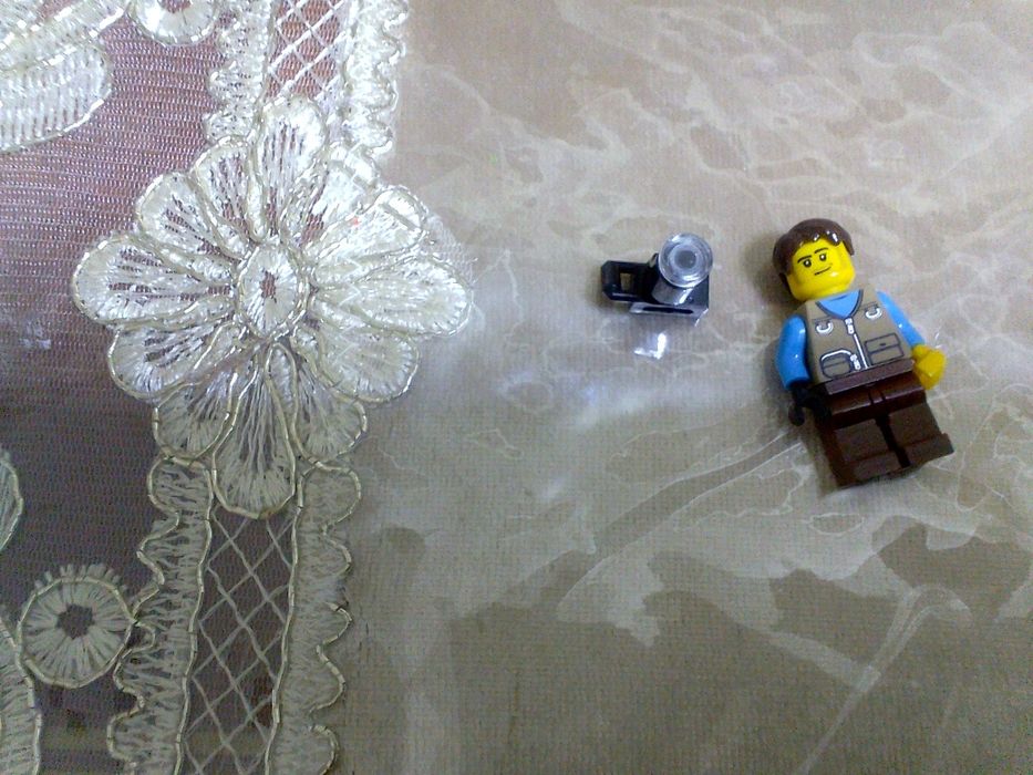 Лего минифигурки лев и человек с камерой и стульчик