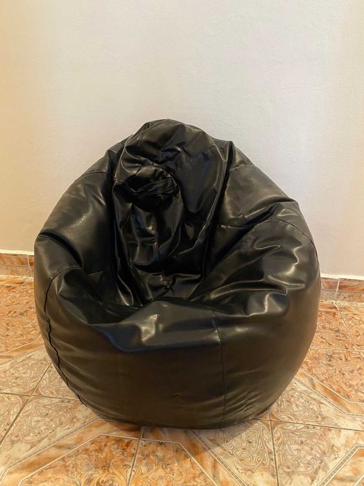 Fotoliu tip puf mare (bean bag), piele ecologică, negru