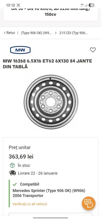 Roti NOI Mercedes Sprinter/Vw Crafter 225 75r16C 121R iarna NOKIAN