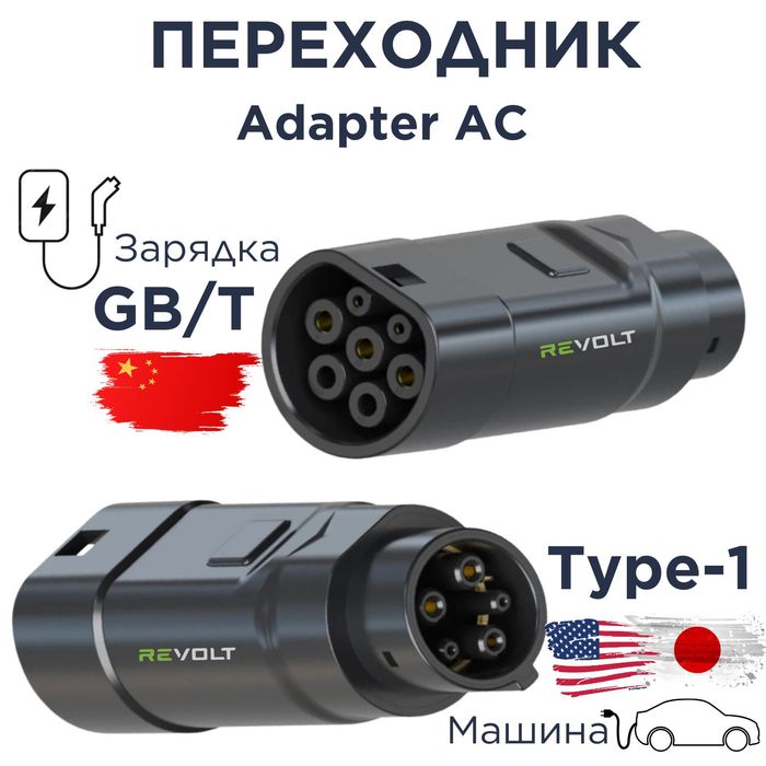 Переходник для электрокар Type1 к зарядным станциям с разъёмом GBT