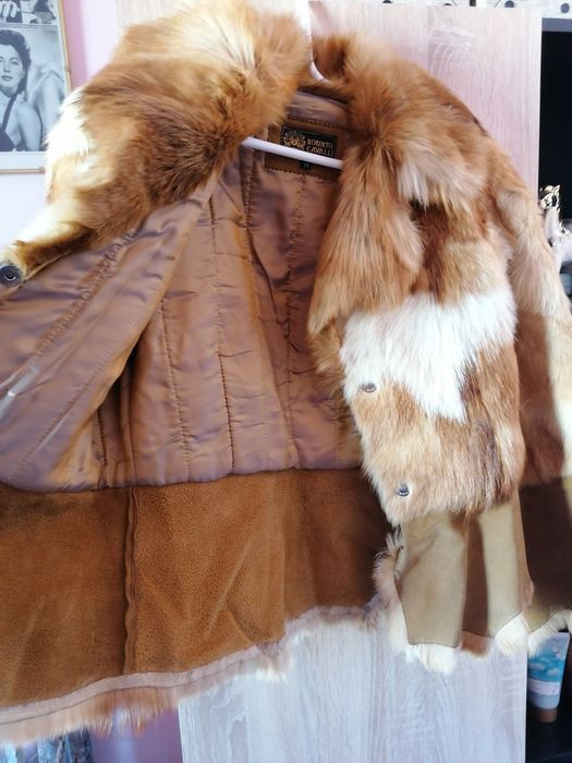 ROBERTO CAVALLI, оригинално палто от естествена кожа и естествен косъм