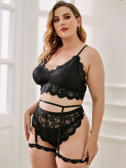 Дамско еротично бельо L-XXL, Секси Дамско бельо с дантела в Черен цвят