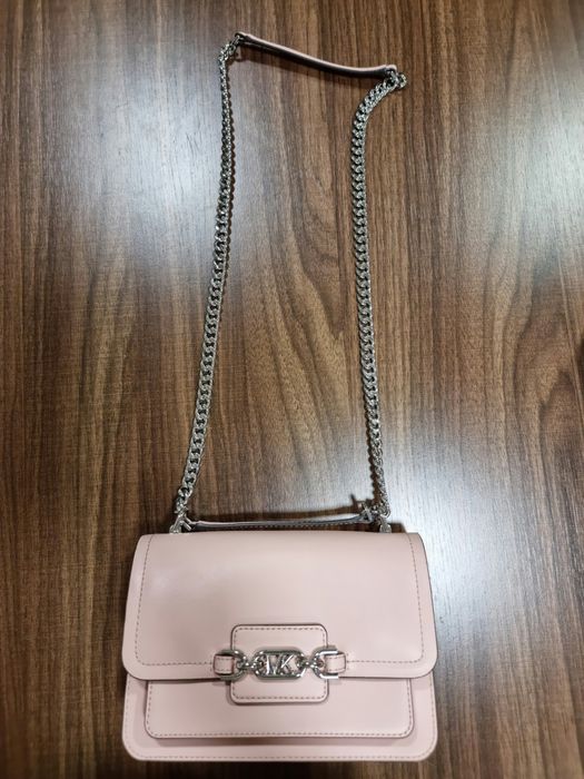 Оригинална чанта от естествена кожа Michael Kors Heather Large Shoulder Bag –Pink
