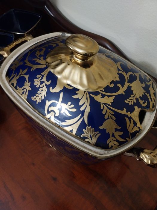 Френски порцеланов кобалтов сервиз с 24к златно покритие